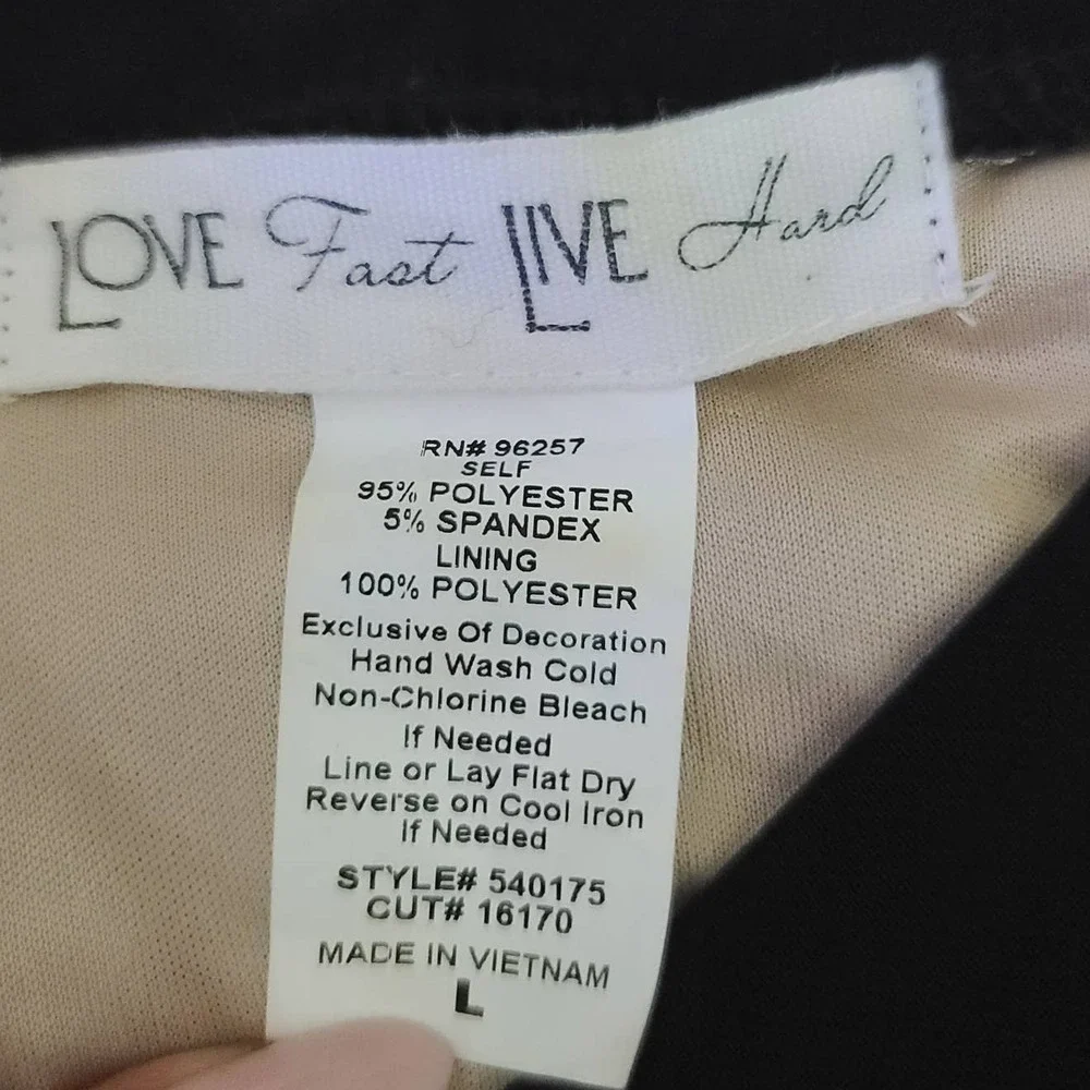 Love fast live hard lace black dress key hole sleeveless sz L - Picture 6 of 8